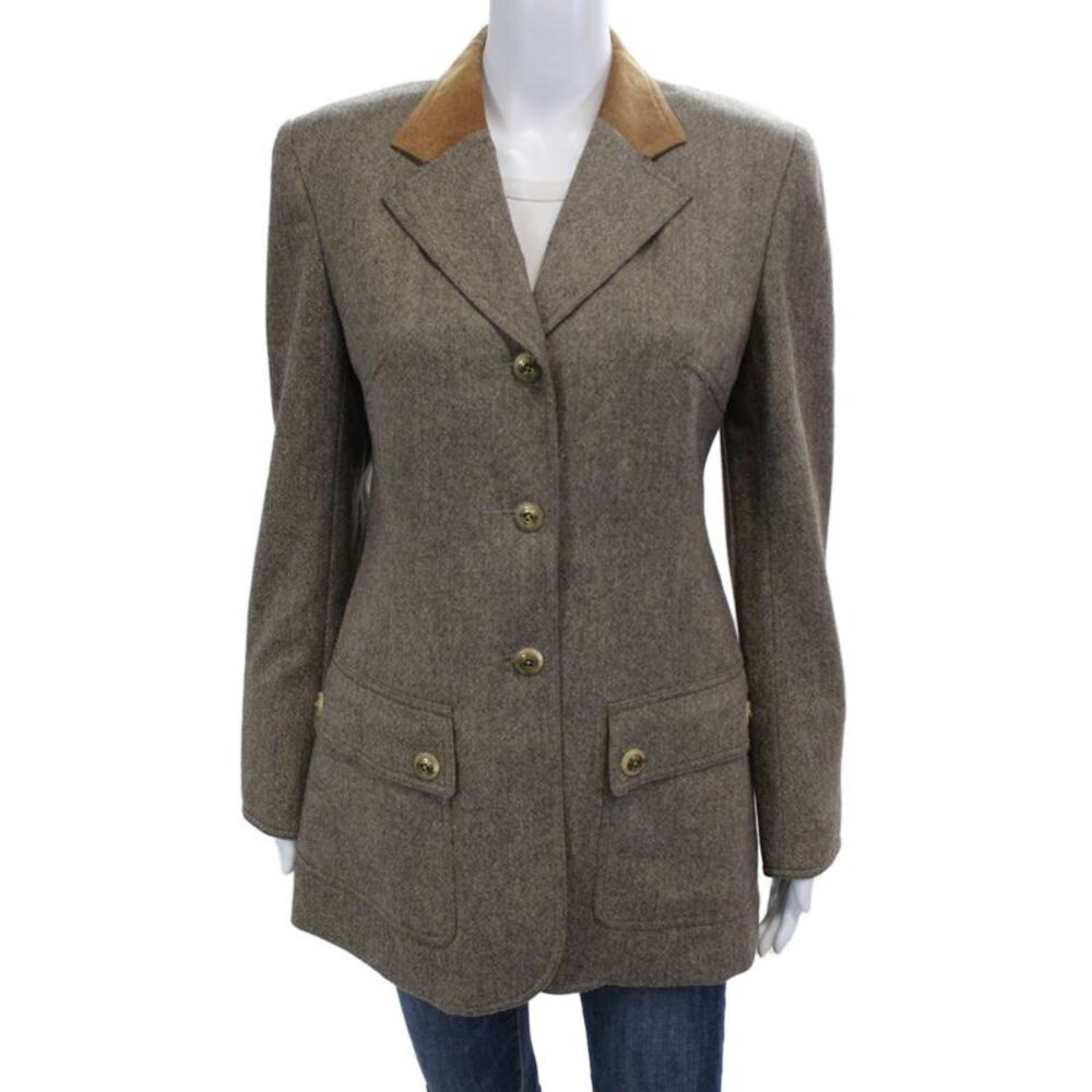 Wathne Womens Brown Wool Collared Button Blazer Long Sleeve Classic Size 8
